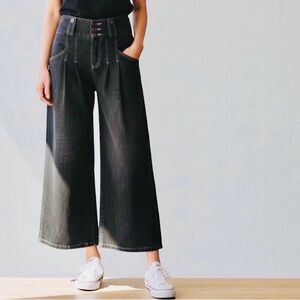 Vintage Y2K Black Denim Cropped Palazzo Jeans